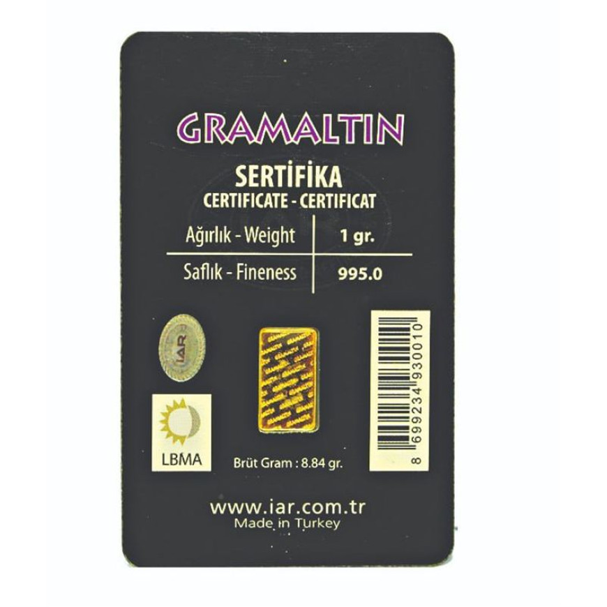 ISTANBUL ALTIN REFINERY | GRAMALTIN | BLACK CERT. | 1G GOLD 995.0