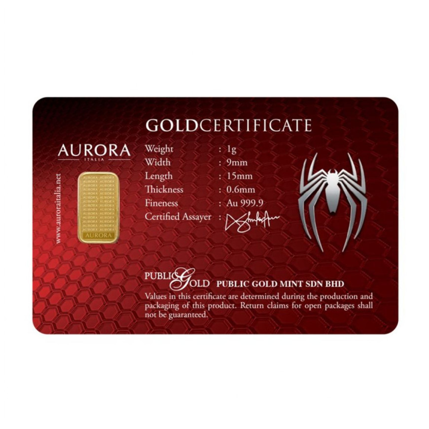 PUBLIC GOLD | AURORA ITALIA'S UNIQUE | MARVEL | SPIDER-MAN | 1G GOLD 999.9