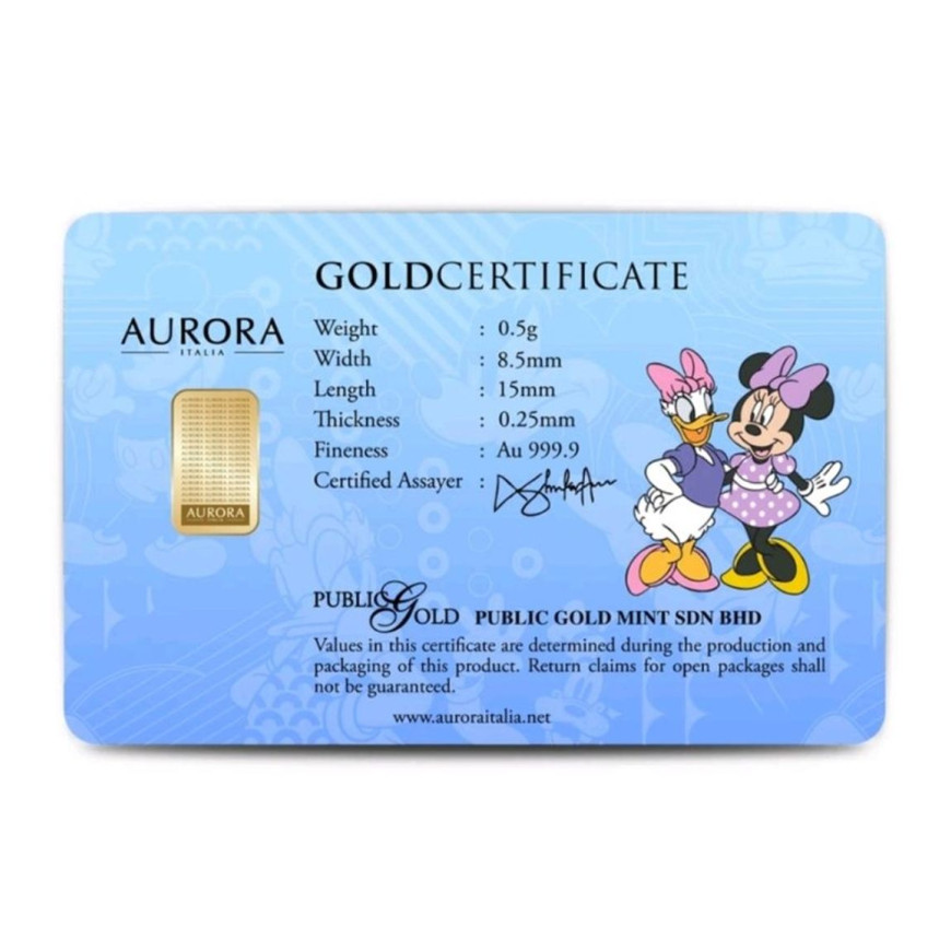 PUBLIC GOLD | AURORA ITALIA'S UNIQUE | MICKEY AND FRIENDS | THANKS A MILLION | 0.5G GOLD 999.9