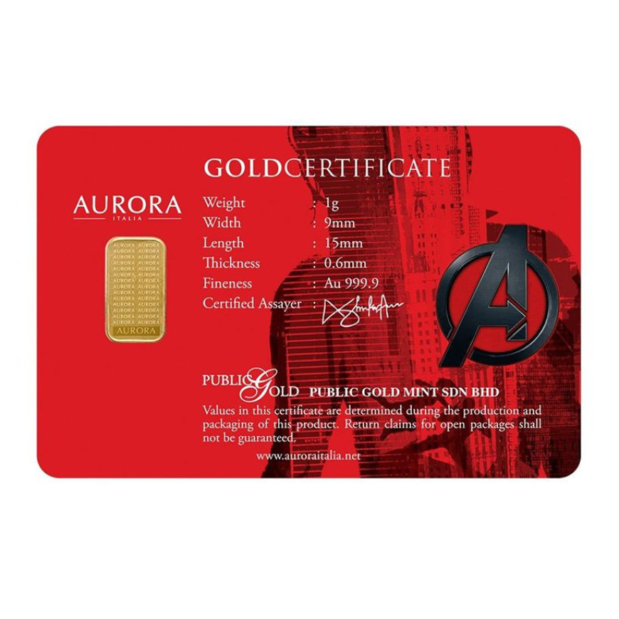 PUBLIC GOLD | AURORA ITALIAS UNIQUE | MARVEL | BLACK WIDOW | 1G GOLD 999.9