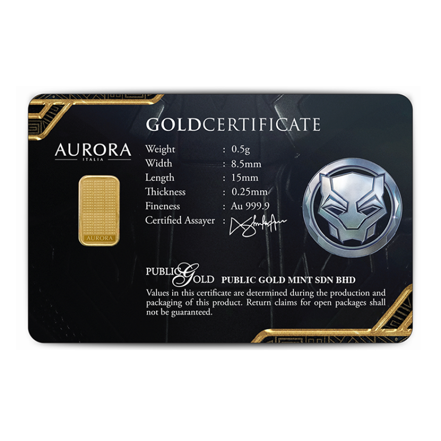 PUBLIC GOLD | AURORA ITALIAS UNIQUE | MARVEL | BLACK PANTHER | WAKANDA FOREVER | 0.5G GOLD 999.9