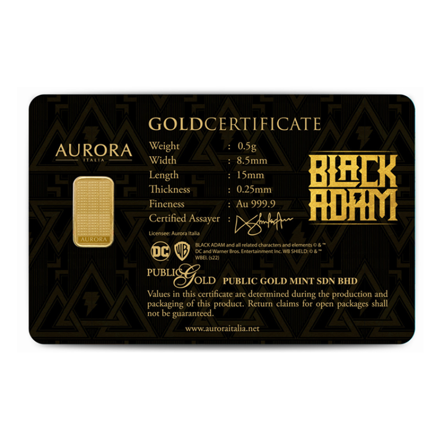 PUBLIC GOLD | AURORA ITALIAS UNIQUE | MARVEL | BLACK ADAM | 0.5G GOLD 999.9