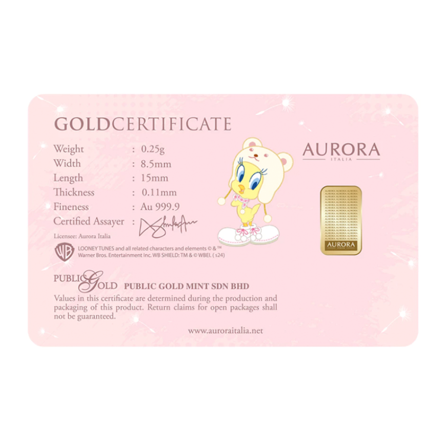 PUBLIC GOLD | AURORA ITALIAS UNIQUE | LOONEY TUNES | YOU'RE PERFECT IN EVERY WAY | 0.25G GOLD 999.9