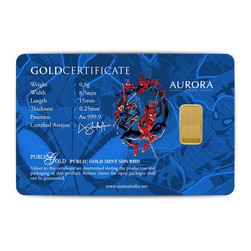 PUBLIC GOLD | AURORA ITALIAS UNIQUE | MARVEL | SPIDER-MAN | BEYOND AMAZING | 0.5G GOLD 999.9