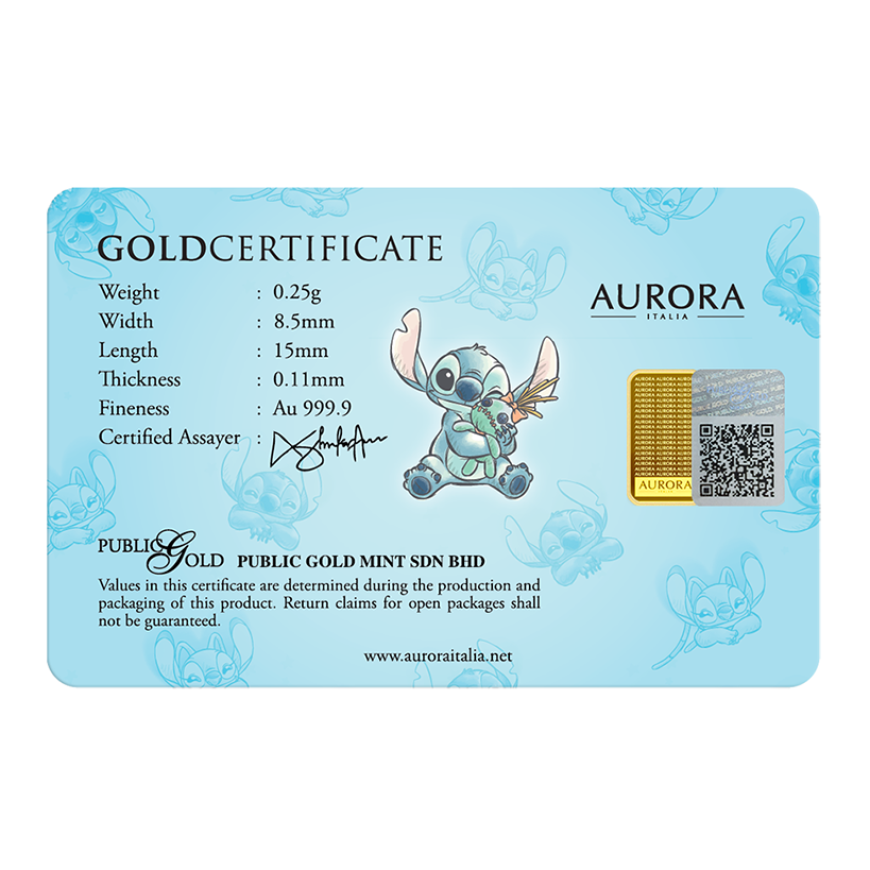 PUBLIC GOLD | AURORA ITALIAS UNIQUE | DISNEY | STITCH | 0.25G GOLD 999.9