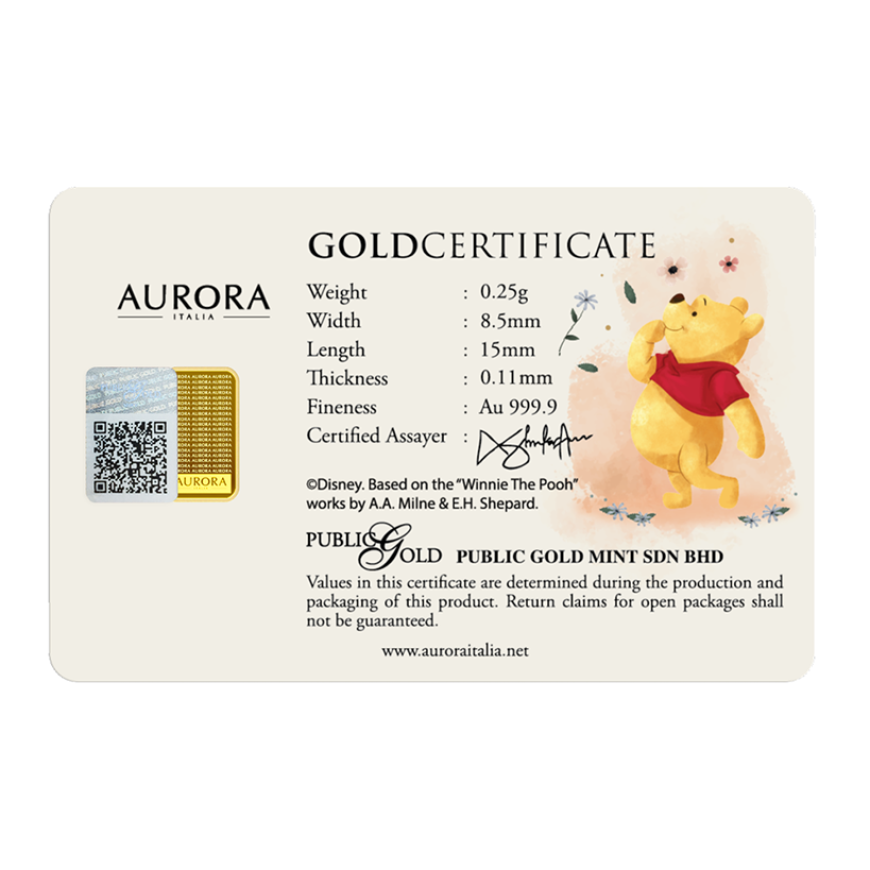 PUBLIC GOLD | AURORA ITALIAS UNIQUE | DISNEY | WINNIE THE POOH | 0.25G GOLD 999.9