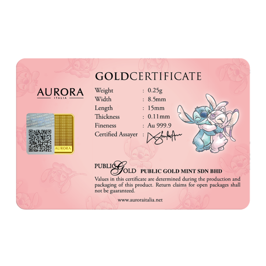 PUBLIC GOLD | AURORA ITALIAS UNIQUE | DISNEY | STITCH | ANGEL | 0.25G GOLD 999.9