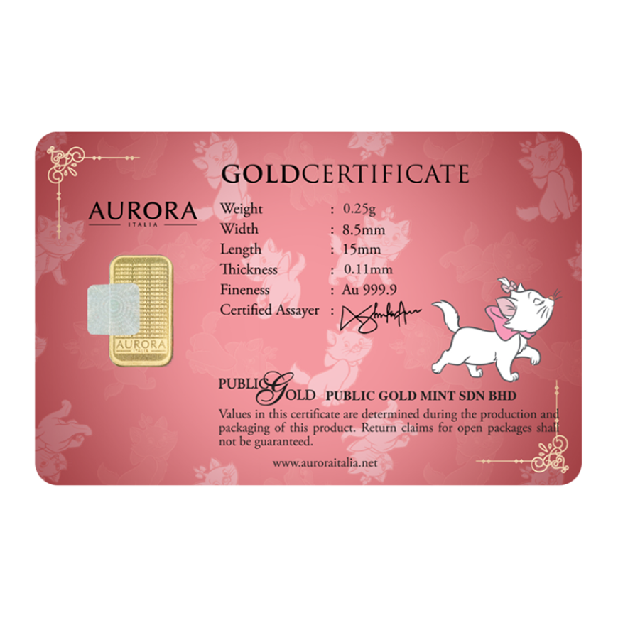 PUBLIC GOLD | AURORA ITALIAS UNIQUE | DISNEY | ARISTOCATS | MARIE | 0.25G GOLD 999.9