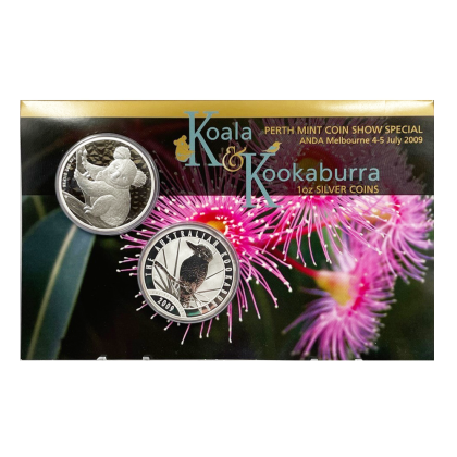 PERTH MINT | Australia 2009 ANDA Brisbane Koala and Kookaburra 1oz .999 Silver 2-Coin Set