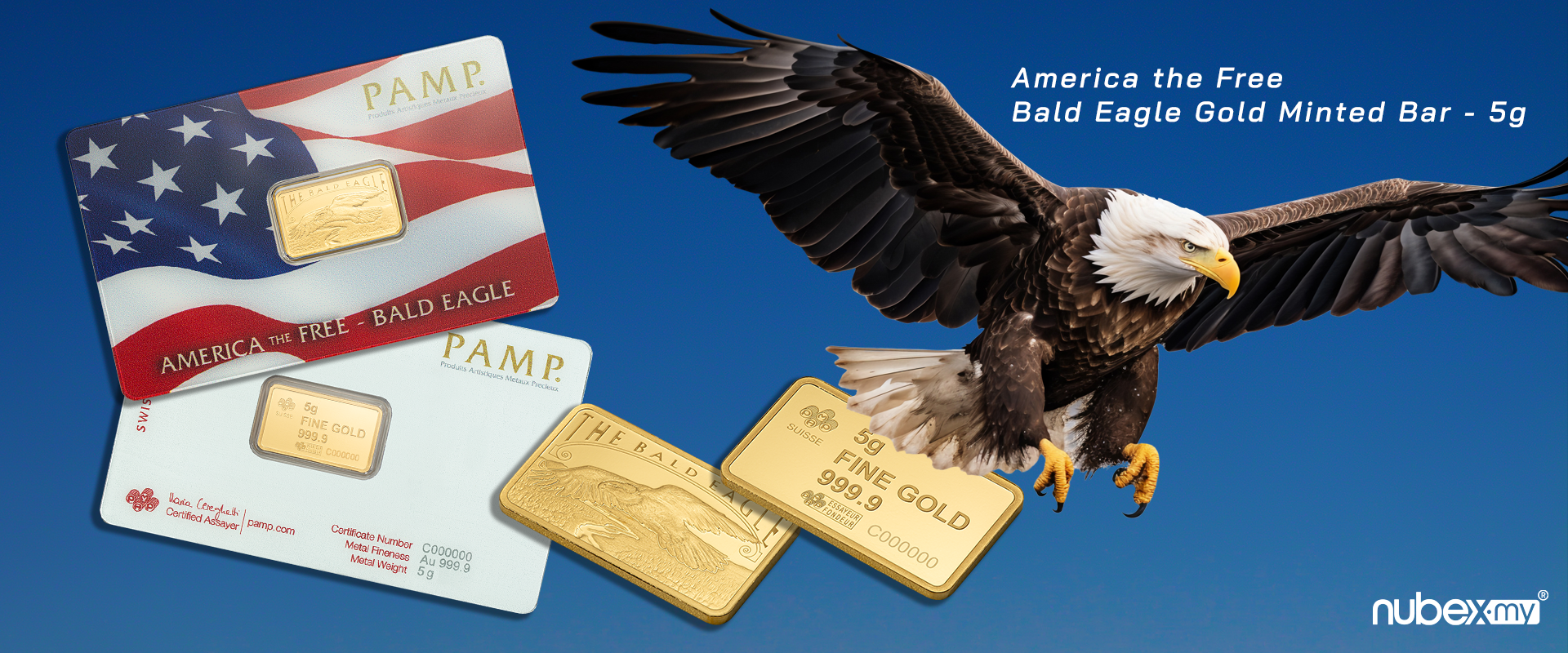 PAMP SUISSE | AMERICA THE FREE BALD EAGLE | 5G GOLD 999.9
