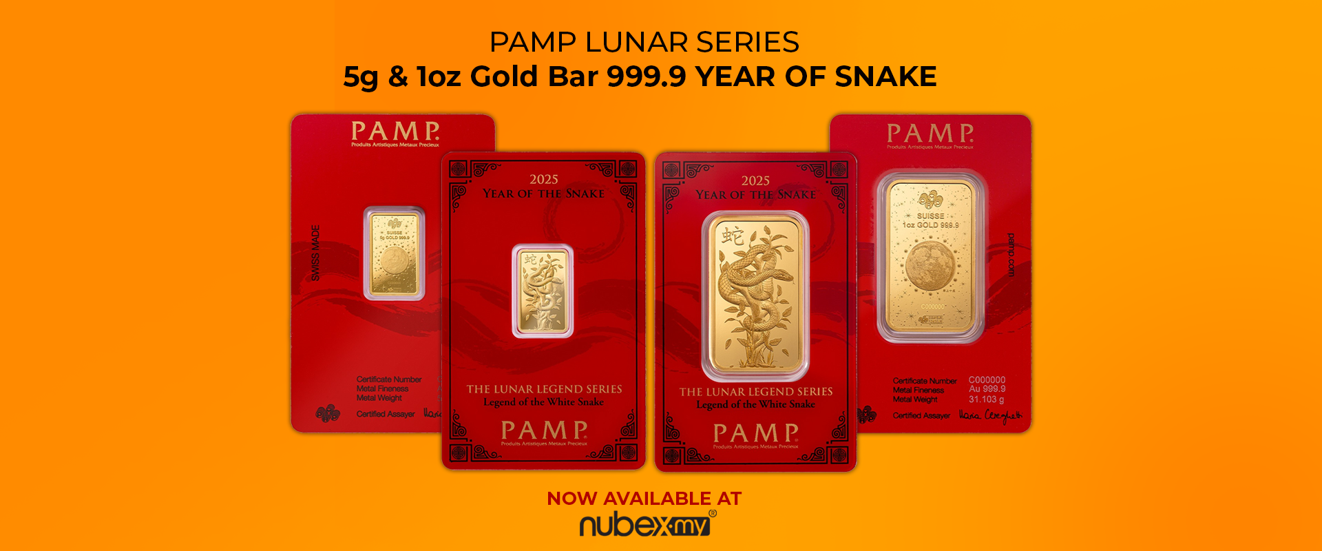 5g & 1oz Gold Bar Lunar Snake 2025