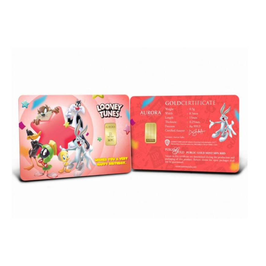 PUBLIC GOLD | AURORA ITALIAS UNIQUE | LOONEY TUNES | HAPPY BIRTHDAY | 0.5G GOLD 999.9